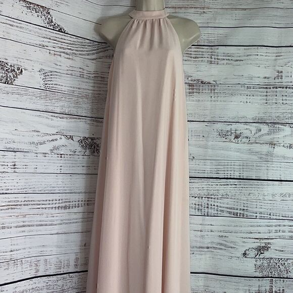 Ceremony by Joanna August halter sleeveless chiffon gown dress blush - Picture 2 of 6